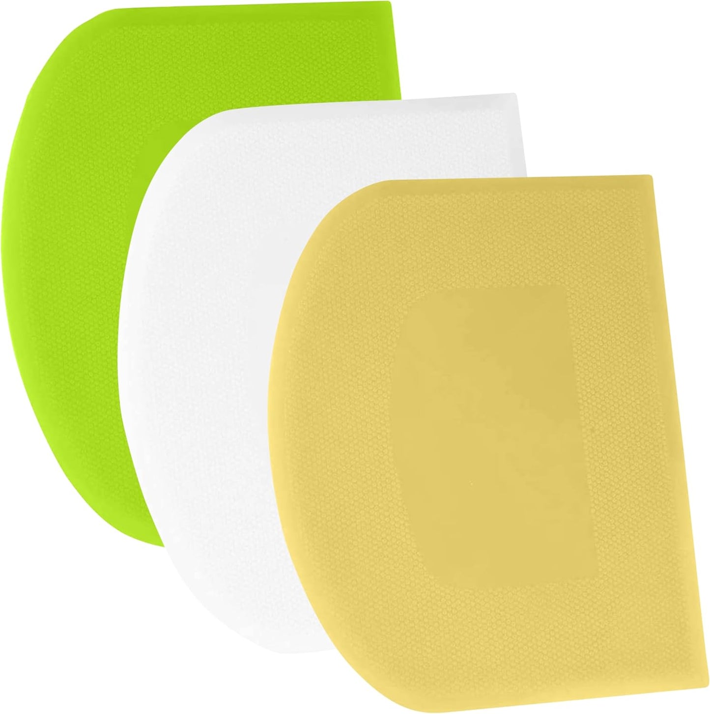 SURDOCA Dough Scraper Bench Scraper - 3P 4.7x3.7" Plastic Flexible Bowl Scraper, Sharp Edge & Angles Cake Scraper. Non-Slip Bakeware Decorating Tools Sculpting & Modeling Tools - White+Yellow+Green