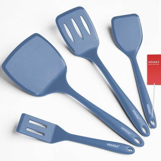 Silicone Spatula Set, 600¡ÆF Heat Resistant Silicone Spatula Turner Flipper for Cooking, Non Stick and Non Scratch Kitchen Utensils for Eggs & Pancakes, 4 Pack,Starry Blue
