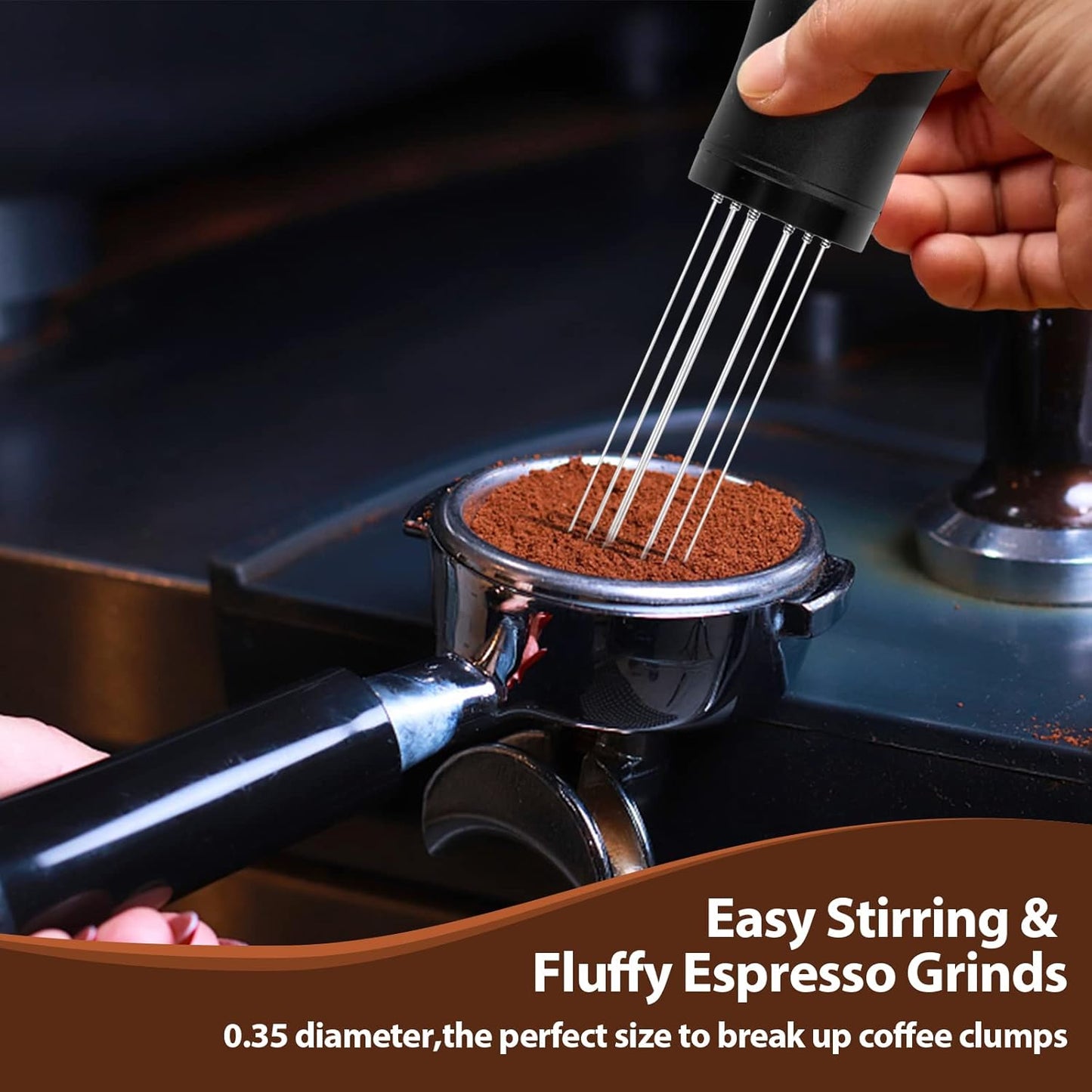 WDT tool, Espresso Distribution tools, 10 x 0.35mm 304 Stainless Steel Needles Installed with 10 Extra needles for Espresso Stirrer Replacement, Aluminum Alloy Handle with Stand (Matte black)