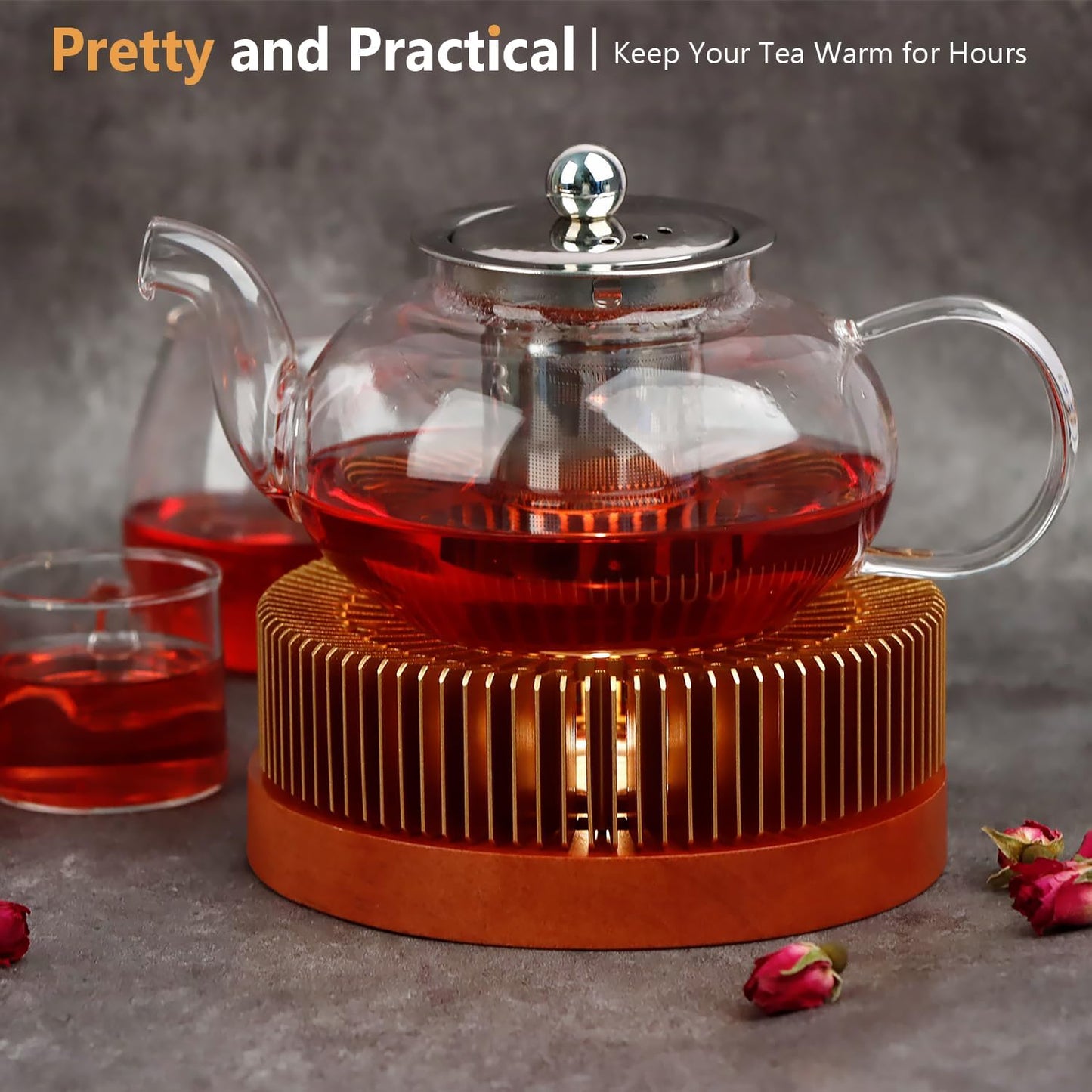 KAYCROWN Teapot Warmer, Tea Warmer with Tealight Holder, Teapot Heater for Heating Tea, Coffee, Milk, Food, Aluminum Alloy, Rose Gold