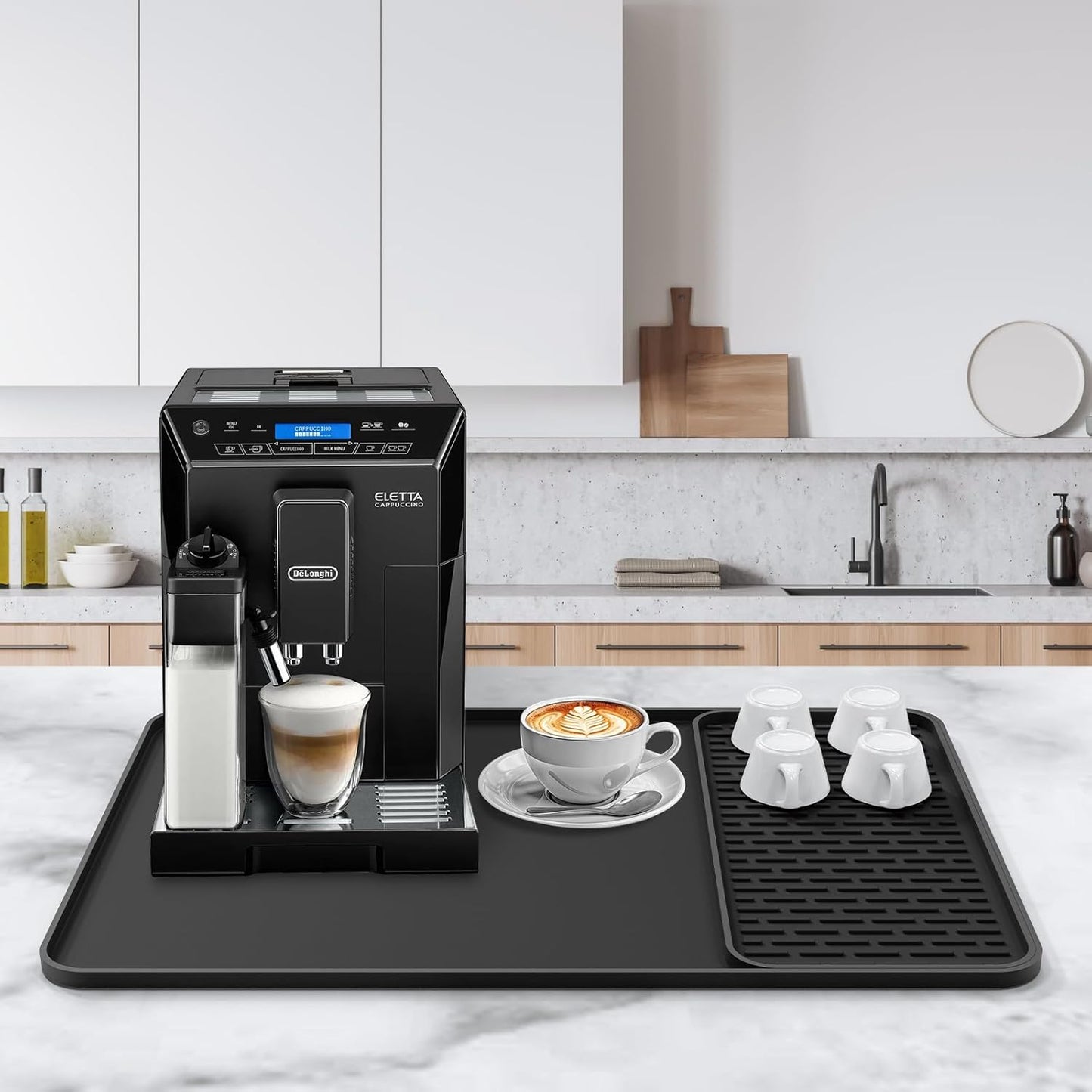 Silicone Coffee Mat, 24''x16'' Bar Mat with Detachable Dish Drying Mat - Fits Under Coffee Maker & Dish Rack