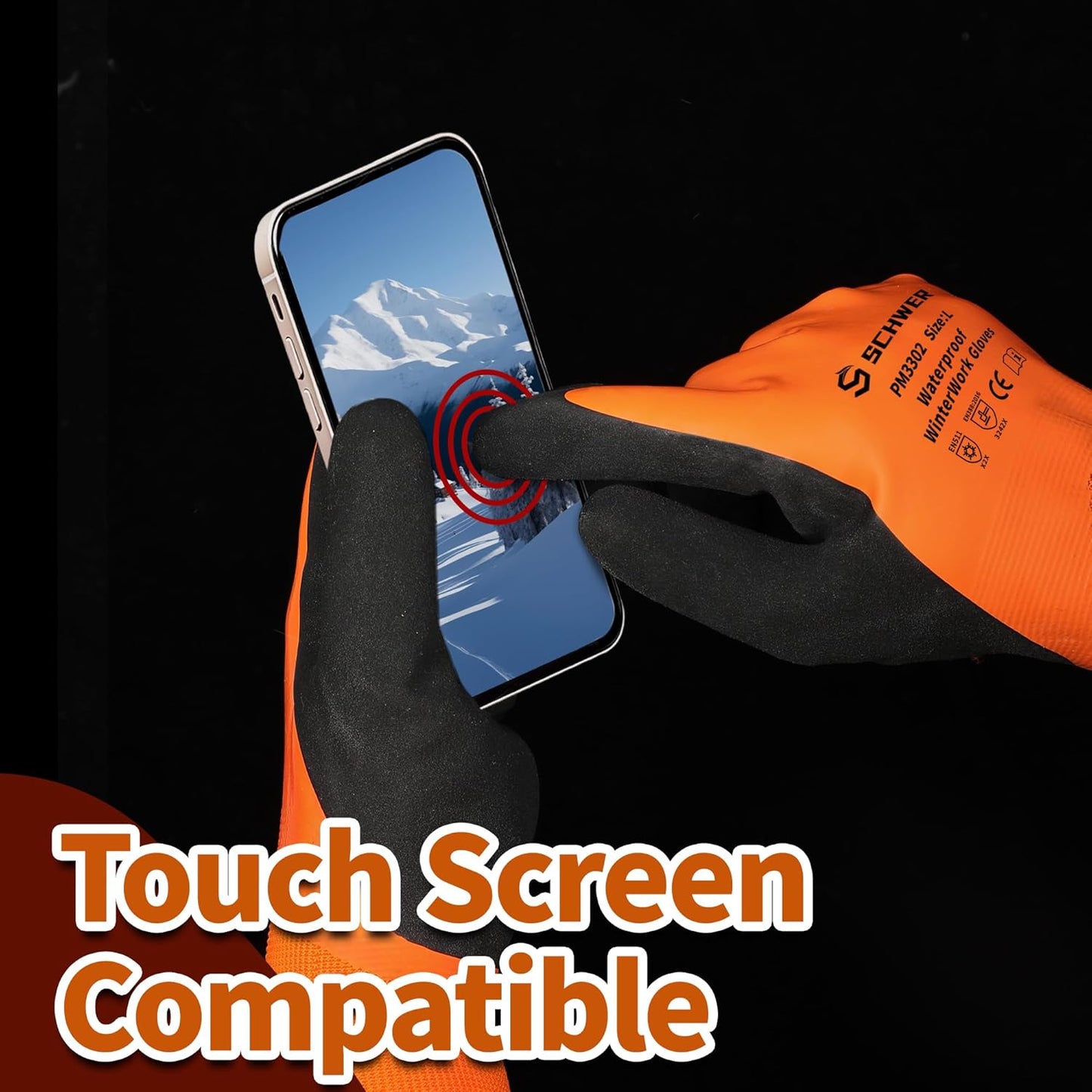 Schwer FreezeGuard Waterproof Work Gloves PM3302, ANSI A2 Cut Resistant Freezer Gloves for Outdoor Cold Weather Keep Hands Warm Below Zero, Waterproof Gloves for Shoveling Snow, Ice Fishing, L