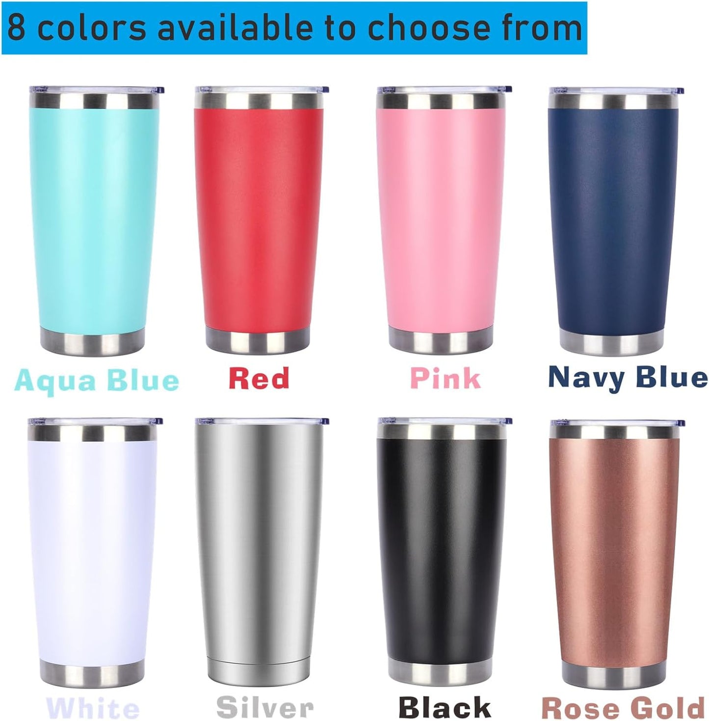 Pandance 20oz Stainless Steel Insulated Tumblers with Lid and Straw Bulk, Double Wall Vacuum Water Cups for Hot & Iced Coffee Drinks Travel Mug (Mix, 8 pack)