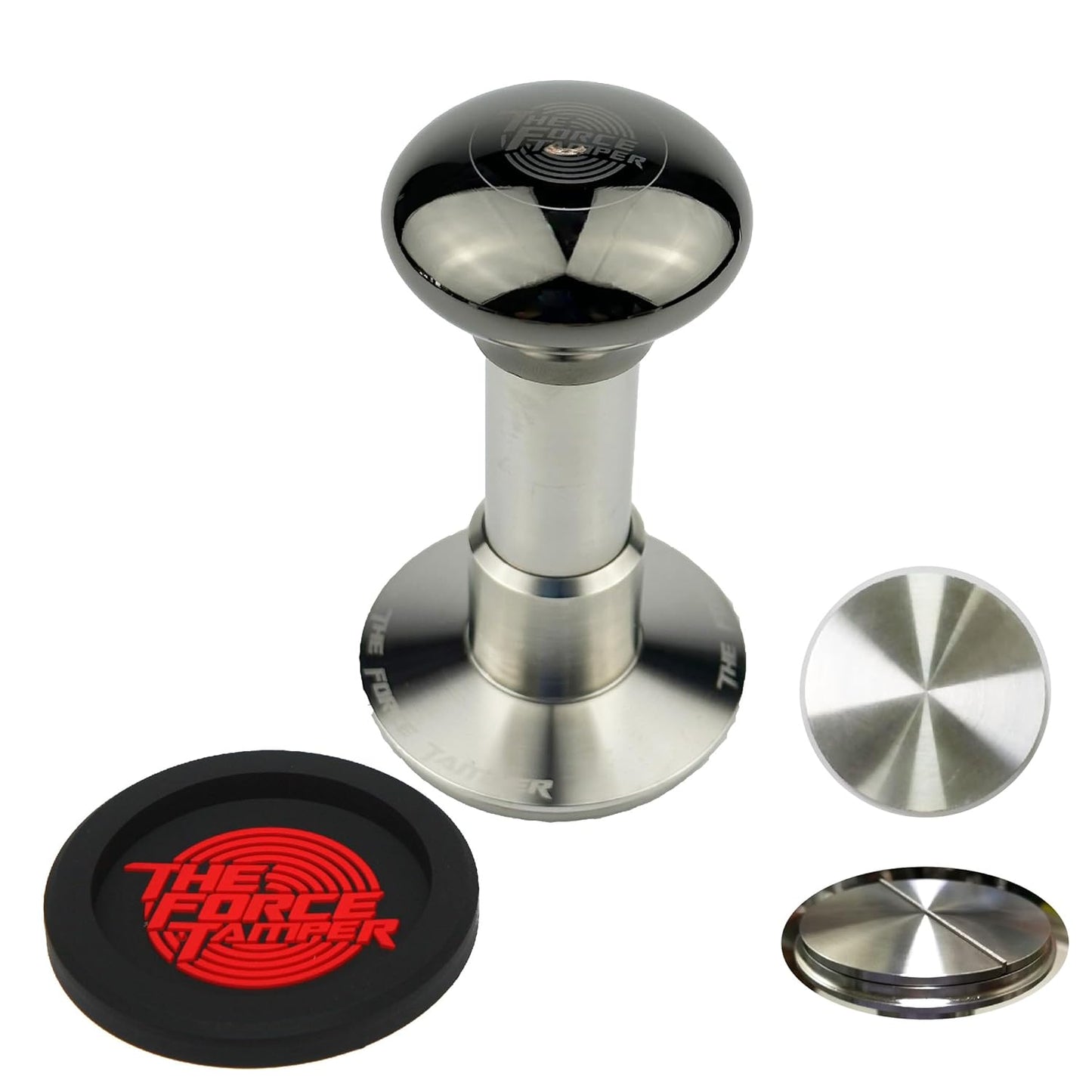The Force Tamper Automatic Impact Adjustable Constant Pressure and Autoleveling Coffee Tamper Black Mirror Jellyfish AL Handle Set Pro (Flat-Distribute Set, 58.50mm)
