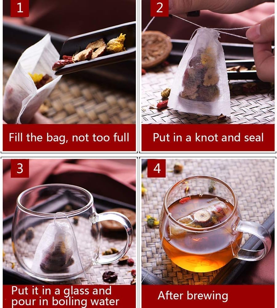 100 Pcs Disposable Tea Bags for Loose Leaf Tea, Biodegradable Tea Filter Bags with Drawstring, Corn Fiber Empty Tea Bags for Loose Leaf Tea (3.54 x 2.75 inch)