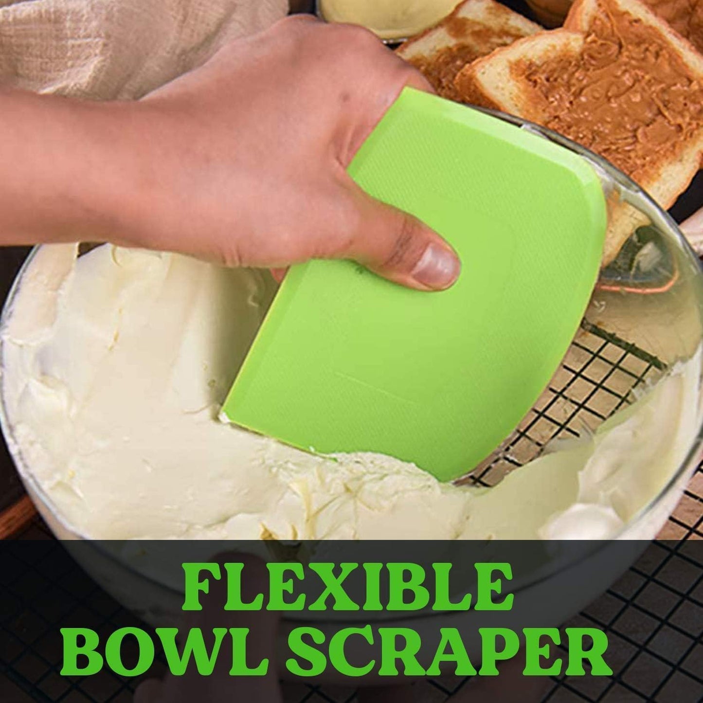 SURDOCA Dough Scraper Bench Scraper - 3P 4.7x3.7" Plastic Flexible Bowl Scraper, Sharp Edge & Angles Cake Scraper. Non-Slip Bakeware Decorating Tools Sculpting & Modeling Tools - Pink+White+Pink