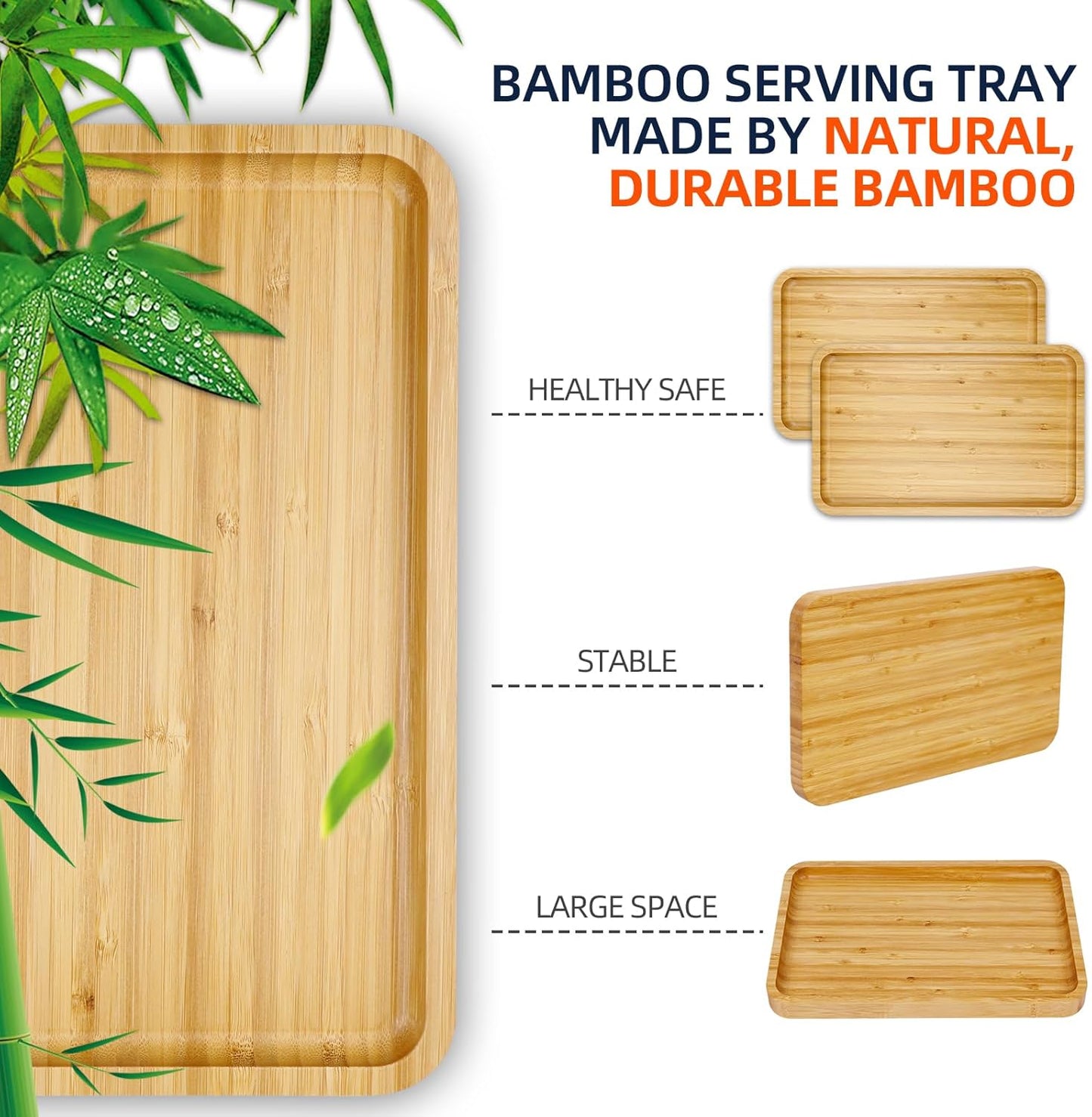 Bamboo Serving Tray 2 Pack ? Trays for Serving Food in Bed Couch Kitchen or Patio ? Rectangular Wooden Platters for Meals Snacks or Decor ? TV Trays Set for Dinner or Party or Tabletop Fire Pit