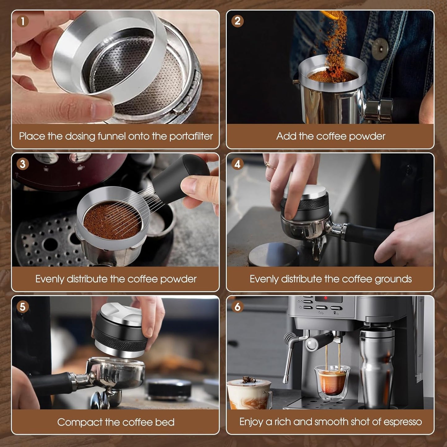 58mm Espresso Accessories Kit, Coffee Distributor and Tamper Leveler, WDT Tool and Dosing Funnel Set Fits Espresso Coffee Machines and 58 mm Portafilters