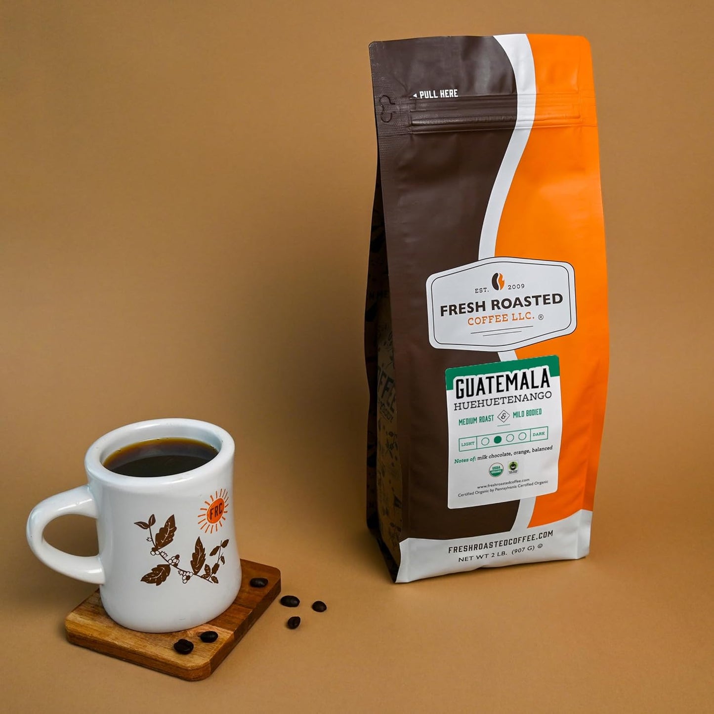 Fresh Roasted Coffee, Organic Guatemala | Single Origin, USDA Organic, Mold & Myco 3rd Party Tested, Kosher | Medium Roast 2 lb (32 oz) Ground