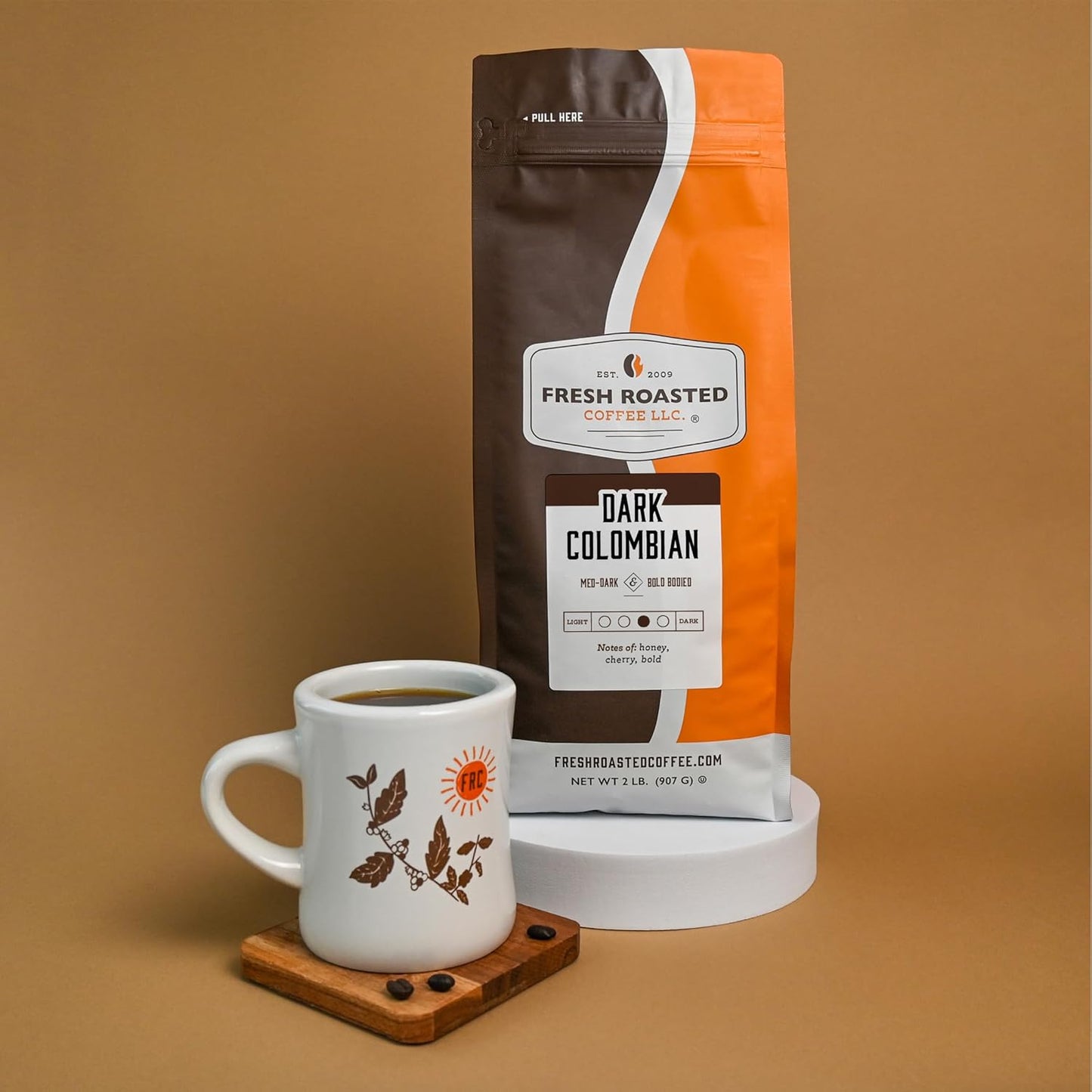 Fresh Roasted Coffee, 100% Dark Colombian, 2 lb (32 oz), Med-Dark Roast, Whole Bean, Kosher