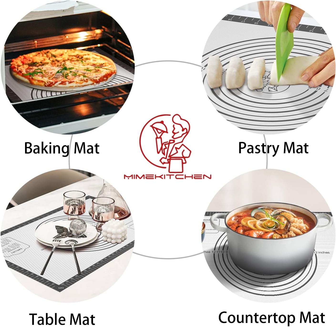 Silicone Baking Mat with Measurement, Non Stick Silicone Pastry Mat for Dough Rolling, Silicone Mat for Baking Macaron Pizza Cookies Pie Crust Oven, Silicone Bread Mat