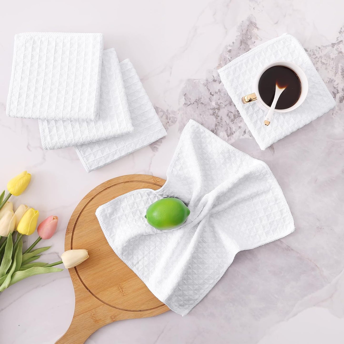Homaxy Microfiber Waffle Weave Kitchen Dish Cloths, 12 x 12 Inch Ultra Absorbent and Solid Color Dish Towels for Kitchen Fast Drying Dishcloth for Washing Dishes, 12 Pack, White