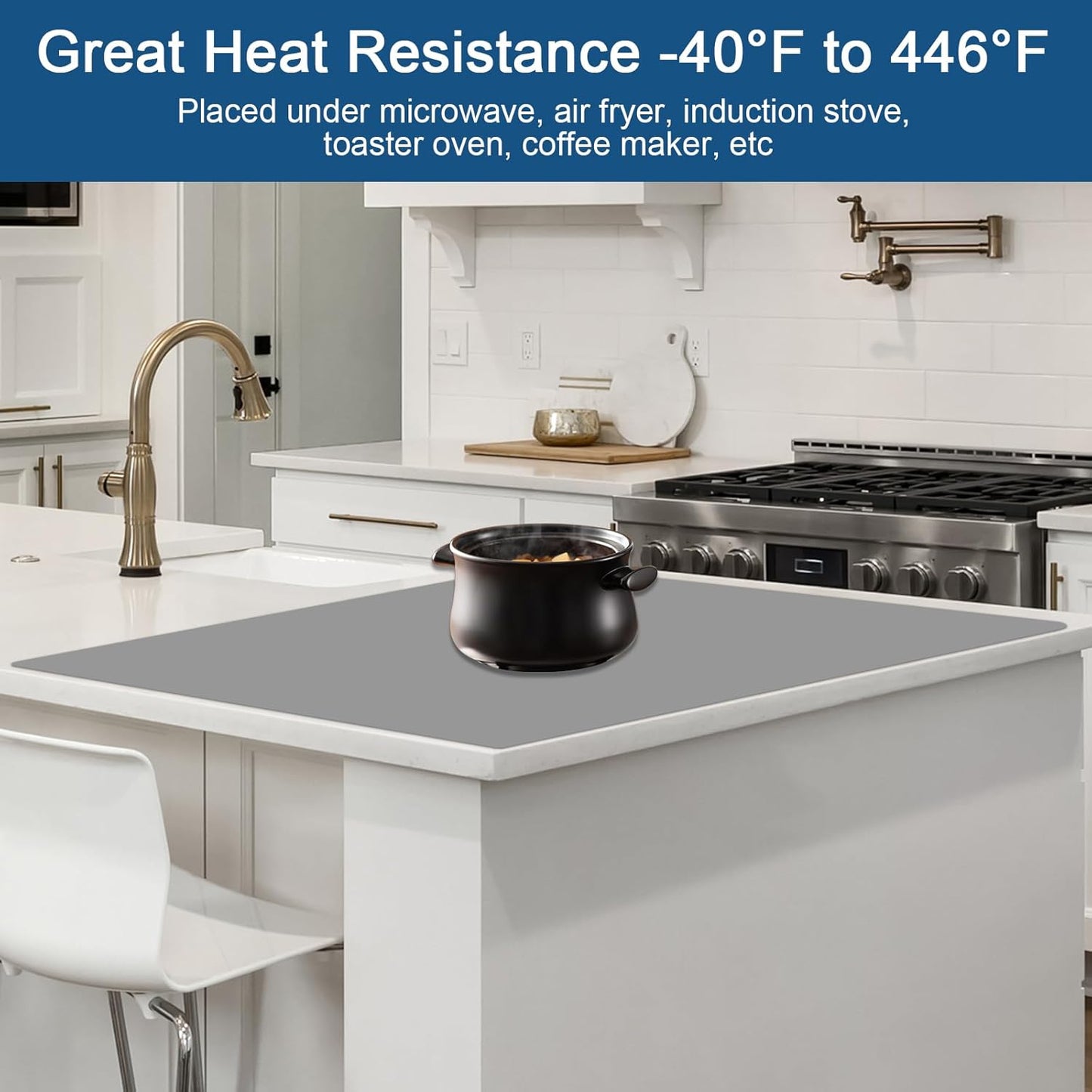 24"x24"(60cmx60cm) Silicone Mat for Kitchen Counter, Heat Resistant Non-Slip Countertop Protector, Waterproof Silicone Craft Mat for Kitchen Island, Light Gray