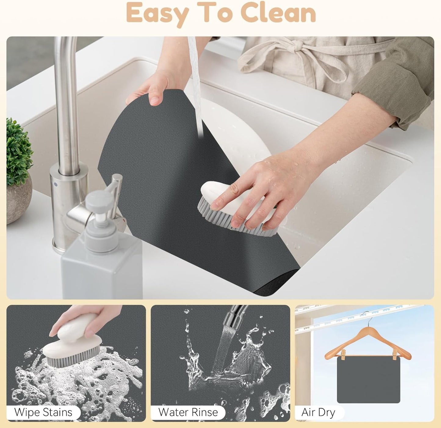 Coffee Mat Hide Stain Rubber, Coffee Bar Accessories Fit Under Espresso Machine CoffeeMaker Coffeepot, Backed Absorbent Dish Drying Mat for Kitchen Counter(Dark Gray, 30.5cm×40.60cm)