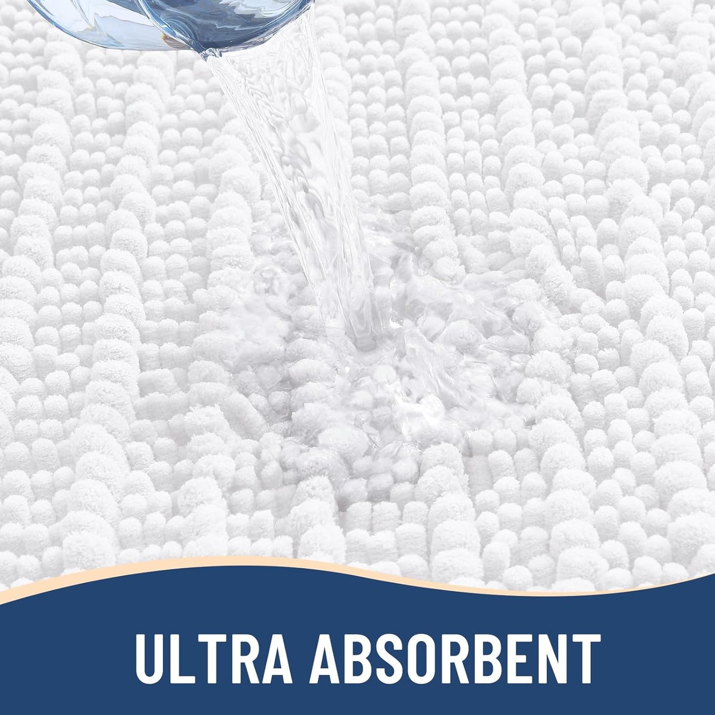 Arotive Luxury Chenille Bathroom Rug Mat, Extra Soft Thick Absorbent Shaggy Bath Rugs, Non-Slip Machine Wash Dry, Plush Bath Mats for Bathroom, Shower and Tub, 59x35, White