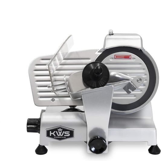 KWS MS-6ST Premium 200w Electric Slicer 7.67-Inch in Silver Teflon Blade, Frozen Meat Deli Meat Cheese Food Slicer Low Noises Commercial and Home Use