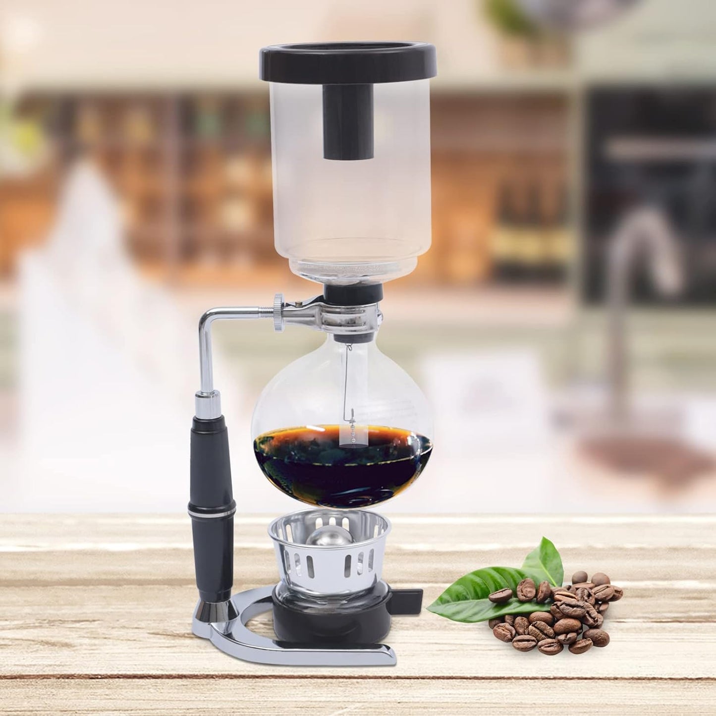 Glass Siphon Coffee Maker, 360ml Tabletop Glass Siphon Pot Glass Syphon Coffee Maker 3 Cups for Coffee Shop|Bar|Home Use, Black
