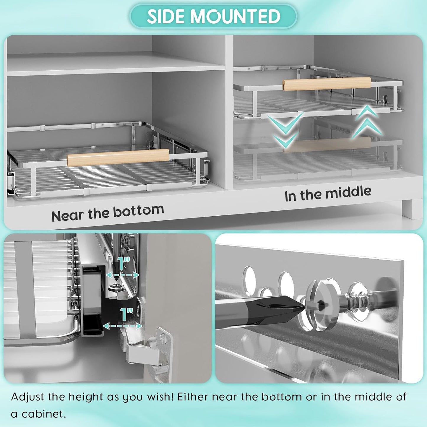 2Pack Expandable Pull Out Cabinet Organizer, Closet Organizers and Storage 11.8~18''W x 17.3''D Heavy Duty Under Sink Storage Basket Slide Out Cabinet Shelves for Kitchen, Bathroom, Pantry