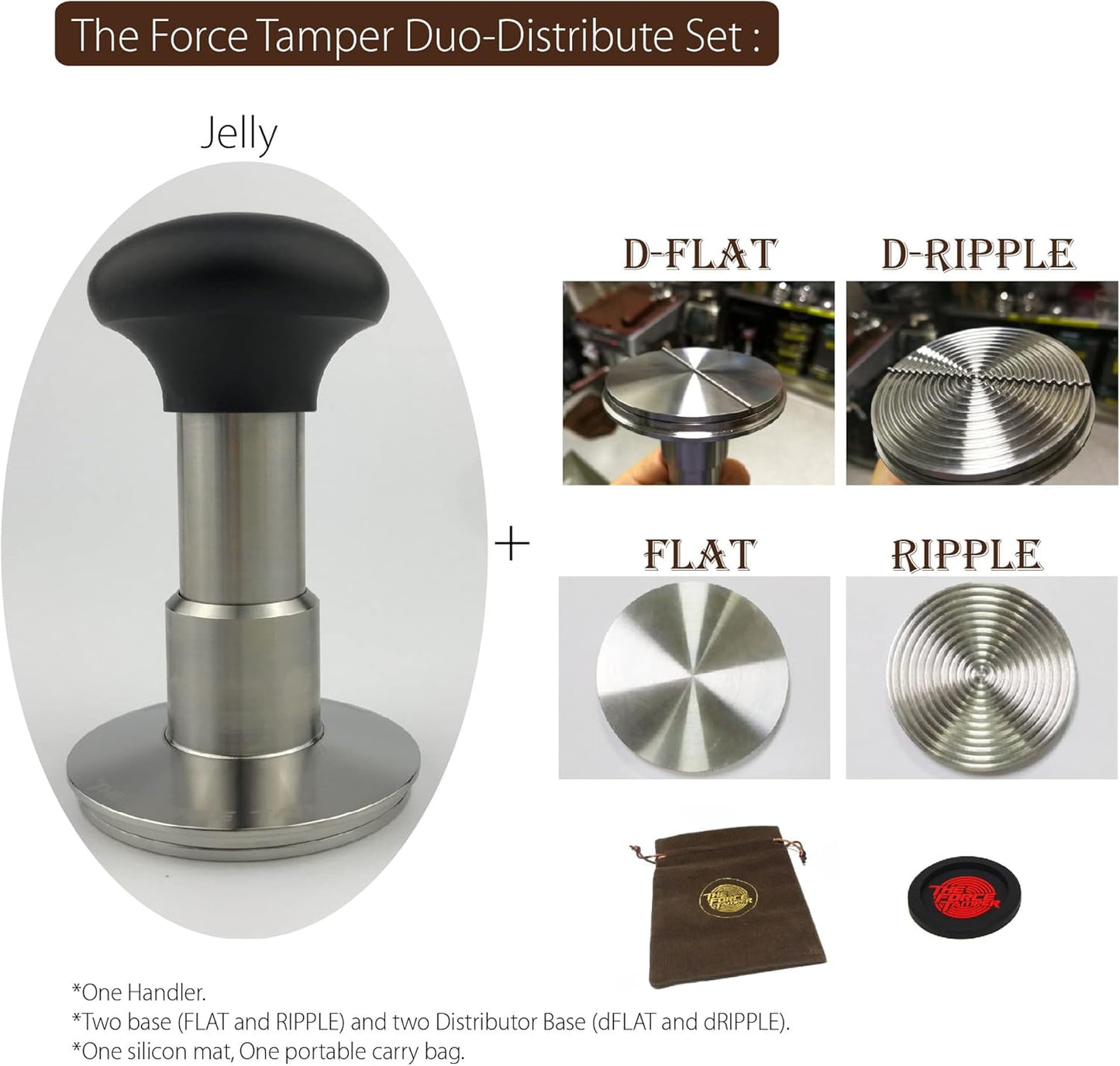 The Force Tamper Automatic Impact Coffee Tamper Adjustable Const Pressure and Autoleveling Duo-Distribute Set New (Jelly, 53.00mm)