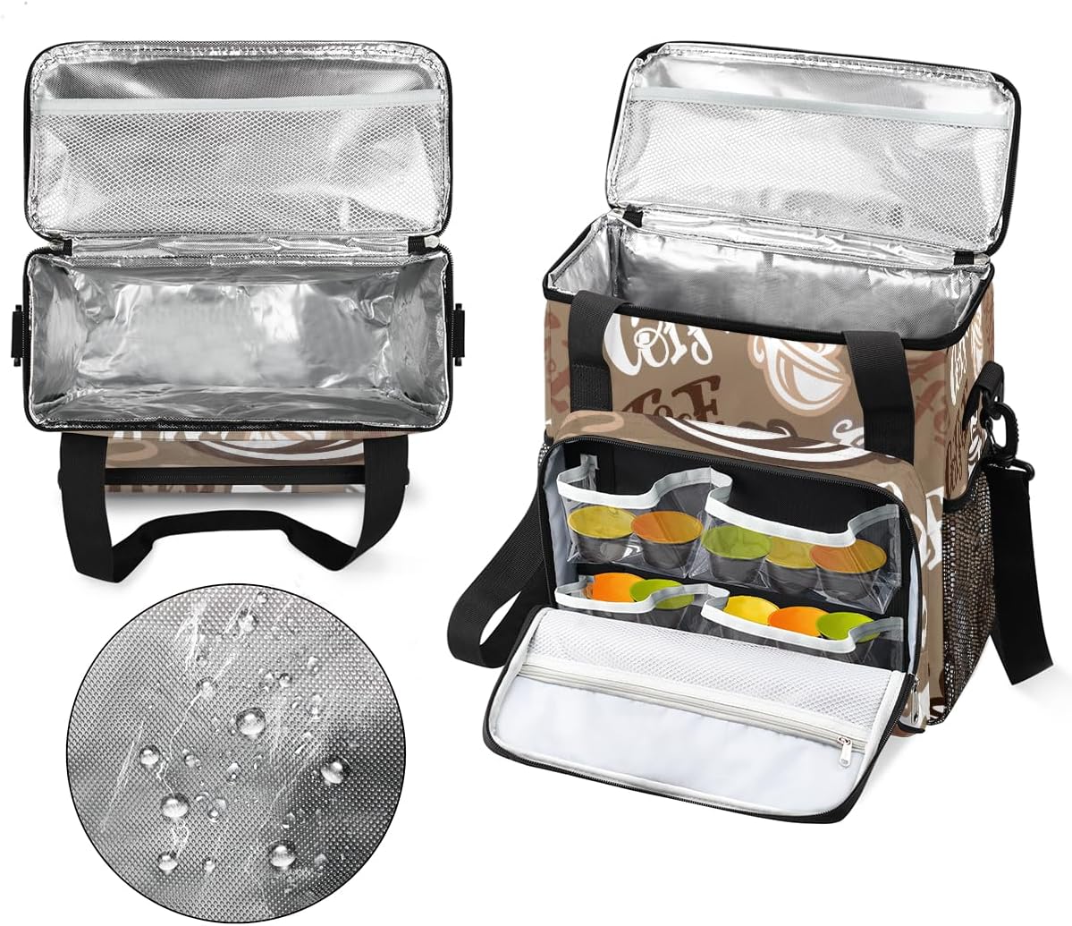 Coffee Time Coffee Maker Carring Bag Hand Drawn Coffee Travel Carrying Storage Tote Bag Compatible with Keurig K-Mini or K-Mini Plus Portable Single Serve Coffee Brewer Case with Pockets for K-cup Pods