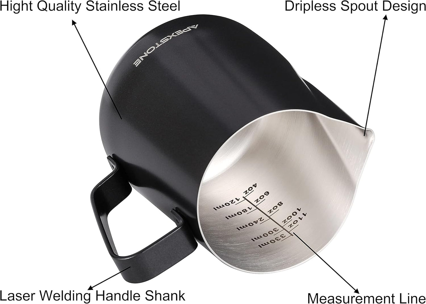 Apexstone Black Espresso Milk Frothing Pitcher 12 oz, Espresso Steaming Pitcher 12 oz, Coffee Milk Frothing Cup, Coffee Steaming Pitcher 12 oz/350 ml