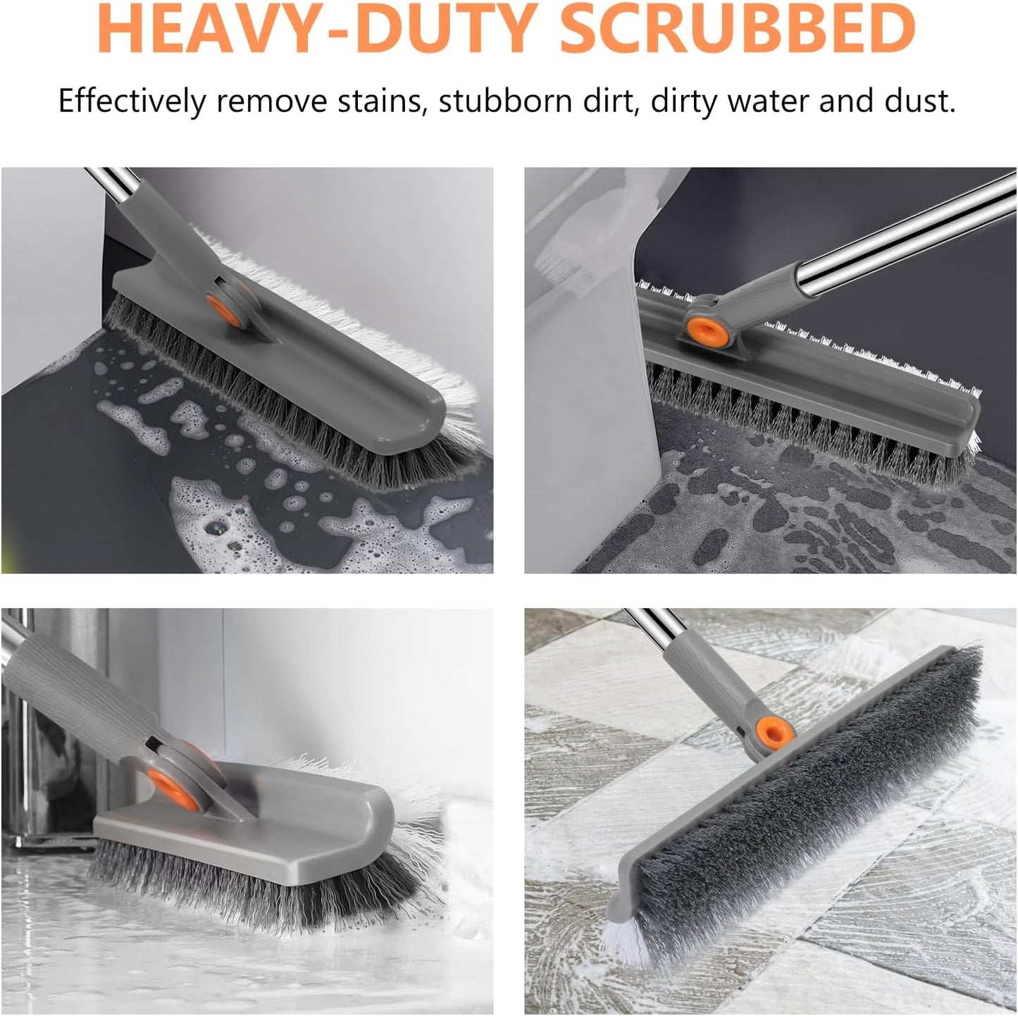 Large Double-Sided Floor Scrub Brush, Long Adjustable Handle Floor Scrubber 180¡Æ Rotating V-Shaped Heavy-Duty Shower Cleaning Brush No Scratches Suitable for Floor, Tile, Tub, Bathroom, 12.5IN
