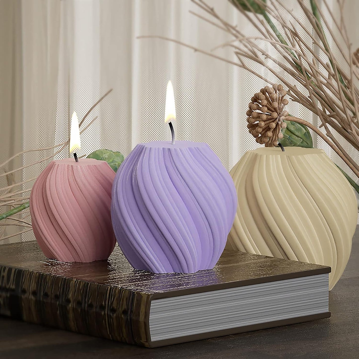 3 Pack Wave Candle Molds - Multiple Size Ball, Spiral & Resin Casting Molds for Soap Making & Home Decor