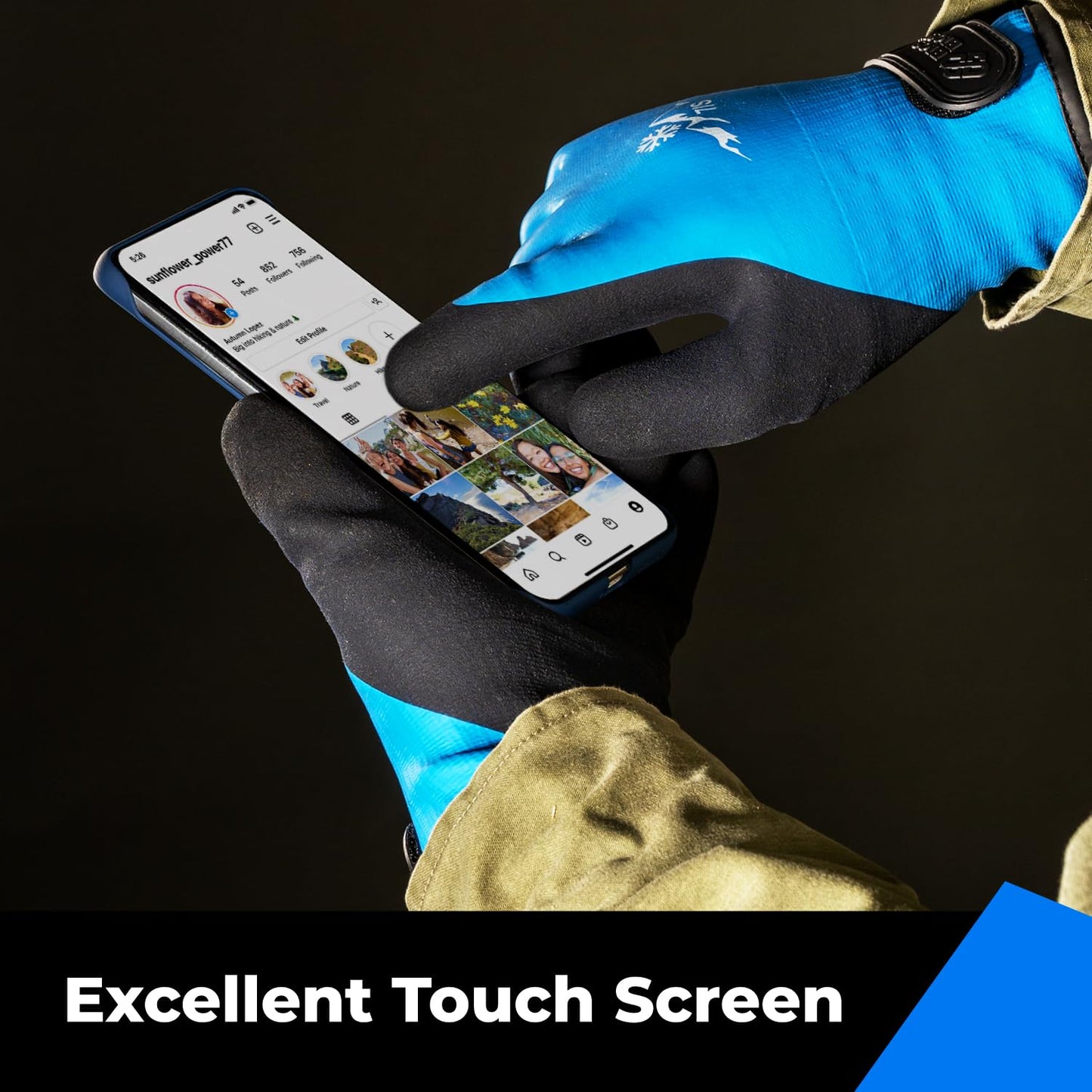 100% Waterproof Gloves for Men and Women, Winter Work Gloves for Cold Weather, Thermal Insulated Freezer Gloves, Touch Screen, With Grip, Blue, Small