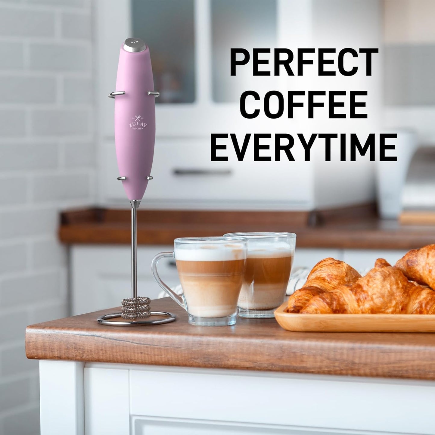 Zulay Kitchen Patented Tornado Triple Whisk Milk Frother with 4 Duracell Batteries – Handheld Foam Maker for Coffee, Lattes, Matcha & Hot Chocolate – Rich, Creamy Froth in Seconds