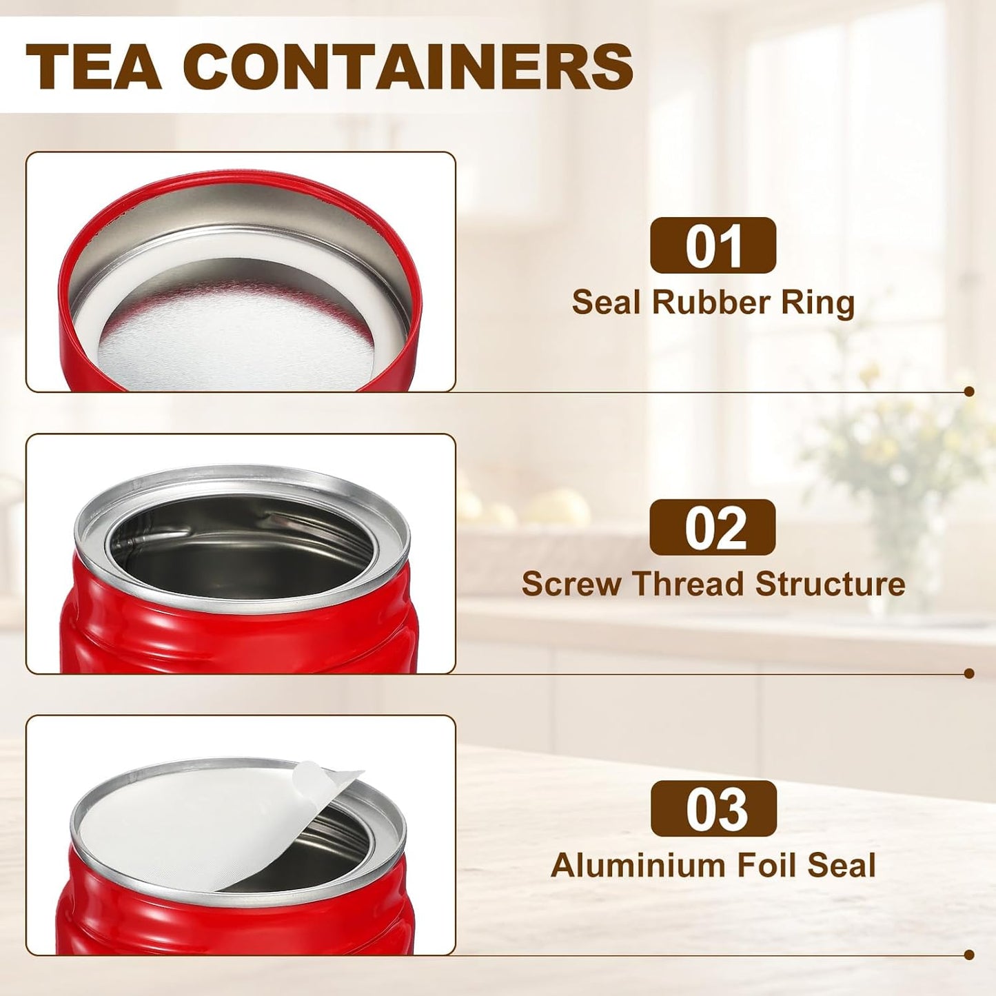 uxcell 2Pcs Round Tea Canisters, 3" x 3" Airtight Metal Tea Containers for Loose Tea, Coffee Beans, Spices - Durable, Compact, and Stylish Storage Tea Tin (Red)