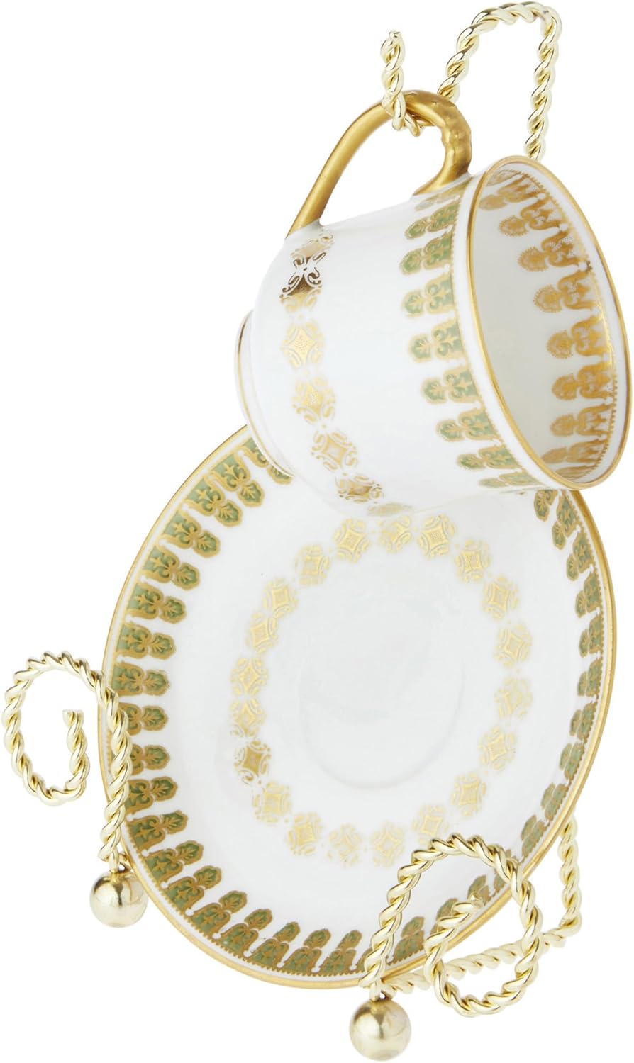 Bard's Scroll Twisted Gold-toned Cup and Saucer Stand, 6.5" H x 5" W x 2.5" D, Pack of 6