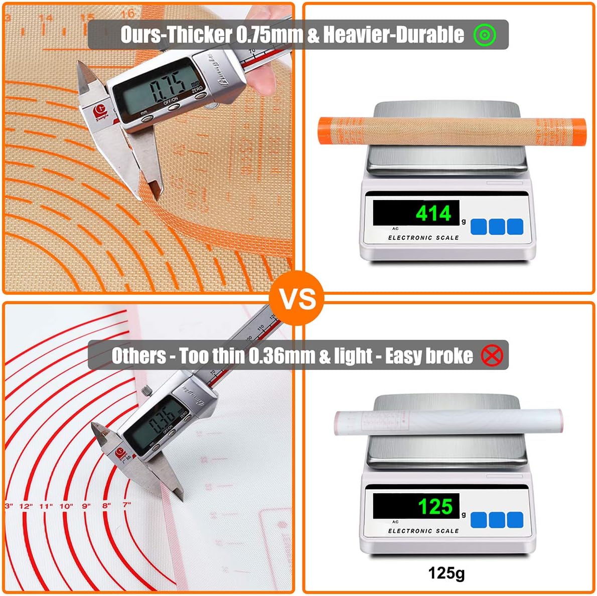 Silicone Pastry Mat 36'' By 24'' Extra Large Baking Mat with Measurements for Dough Rolling, Kneading Board, Kitchen Counter Mats, Perfect for Dough, Fondant, Pie Crust, Cookies, Bread, Pasta, Pizza