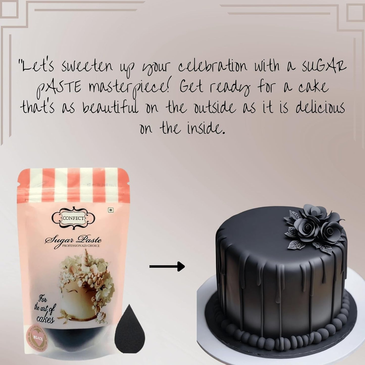 Confect Black Fondant for Cake Decorating – Premium Confect Fondant for Cakes, Cupcakes & Cookies | Vegan, Gluten-Free, Nut-Free, Palm Oil-Free – 8.8 Oz