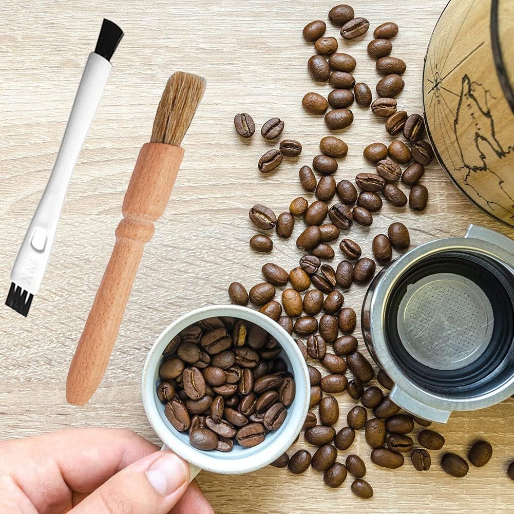 DXary 5 Pieces Coffee Brush Set Professional Espresso Brush Kit Include Wooden Coffee Grinder Machine Cleaning Brush and Nylon Espresso Brush for Coffee Machine Group Head (5)