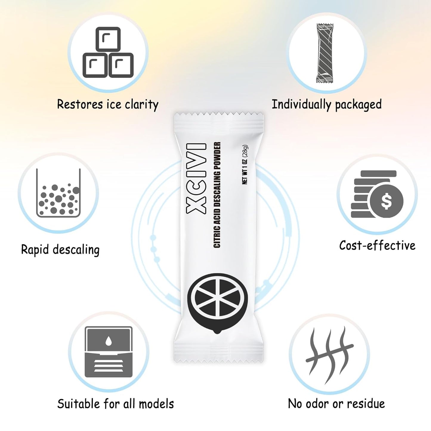 xcivi Household Ice Maker Descaling Powder Compatible with GE Profile Opal Ice Maker, Ice Machine Cleaner Maker Descaler, Helps Remove Hard Water and Mineral Buildup, Individually Packed (4)