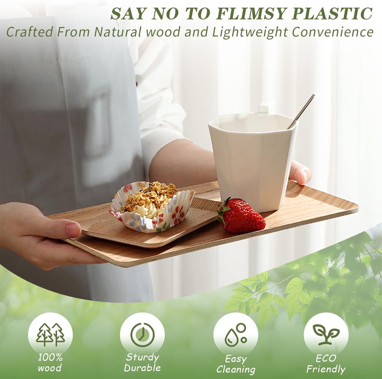 Wooden Trays for Eating, Decorative Serving Trays - 8 x 11 Inch, Brown
