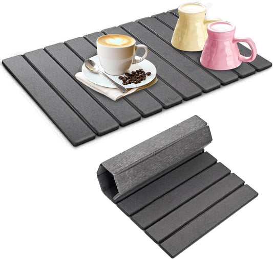 Large Stone Dish Drying Mats for Kitchen Counter, 24"¡¿16", Collapsible quick dry stone mat kitchen, Eco-Friendly, Absorbent Diatomaceous Earth Mats for Dishes Bottles Cups, Match Any Countertop