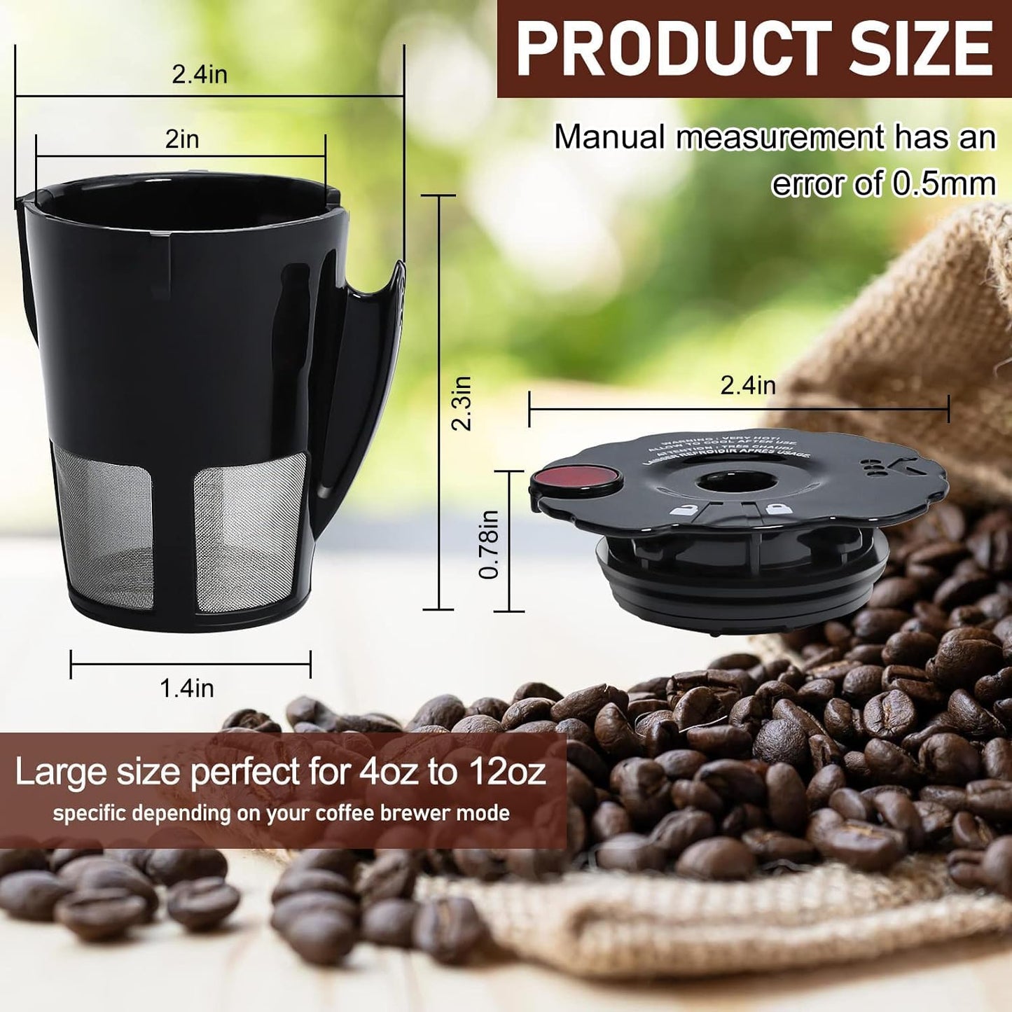 Sikawai My K Cup Reusable Coffee Pods Filter Fit for Keurig 2.0 K200 K250 K300 K350 K400 K450 K460 K475 K500 K550 K560 K575 Brewers Pack of 2 119367 with Cleaning Brush SIZE:2.5 * 2.4