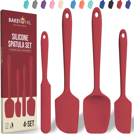 Silicone Spatula Set - 4-Piece Rubber Spatulas Silicone Heat Resistant 600¡ÆF for Everyday Task - Seamless Design Kitchen Spatulas for Nonstick Cookware - Red