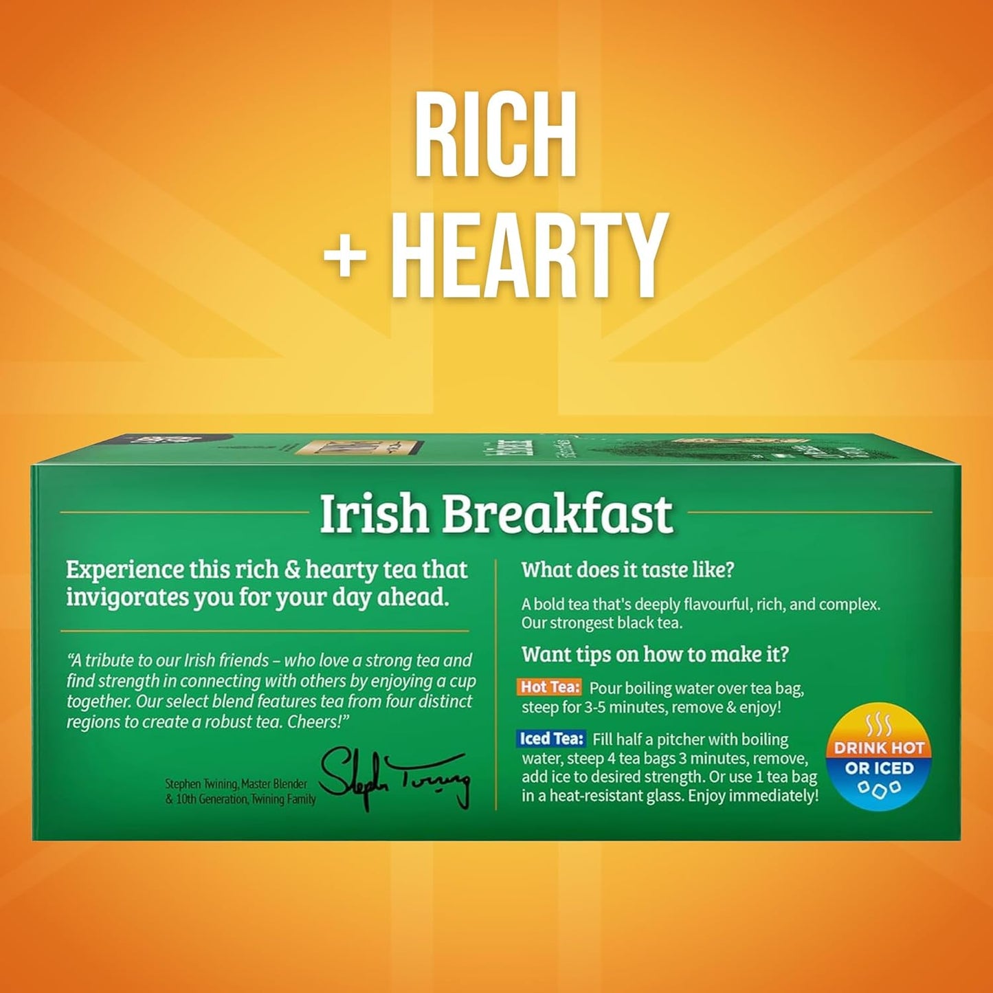 Twinings Irish Breakfast Black Tea Individually Wrapped Bags, 100 Count (Pack of 1), Flavourful, Bold, and Robust, Caffeinated, Enjoy Hot or Iced, 100 Teabags