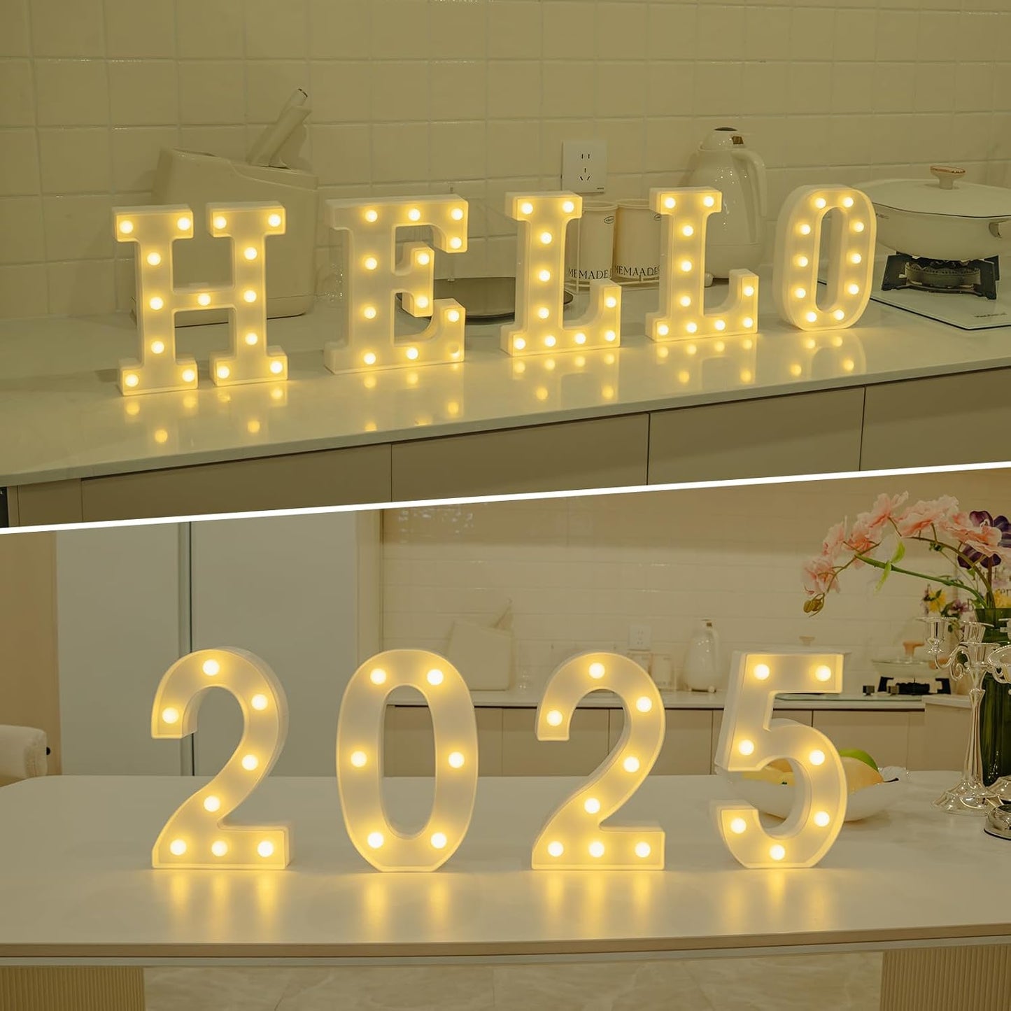 Foaky LED Letter Lights Sign Marquee Light Up Letters Sign for Night Light Wedding/Birthday Party Battery Powered Christmas Lamp Home Bar Decoration(L)
