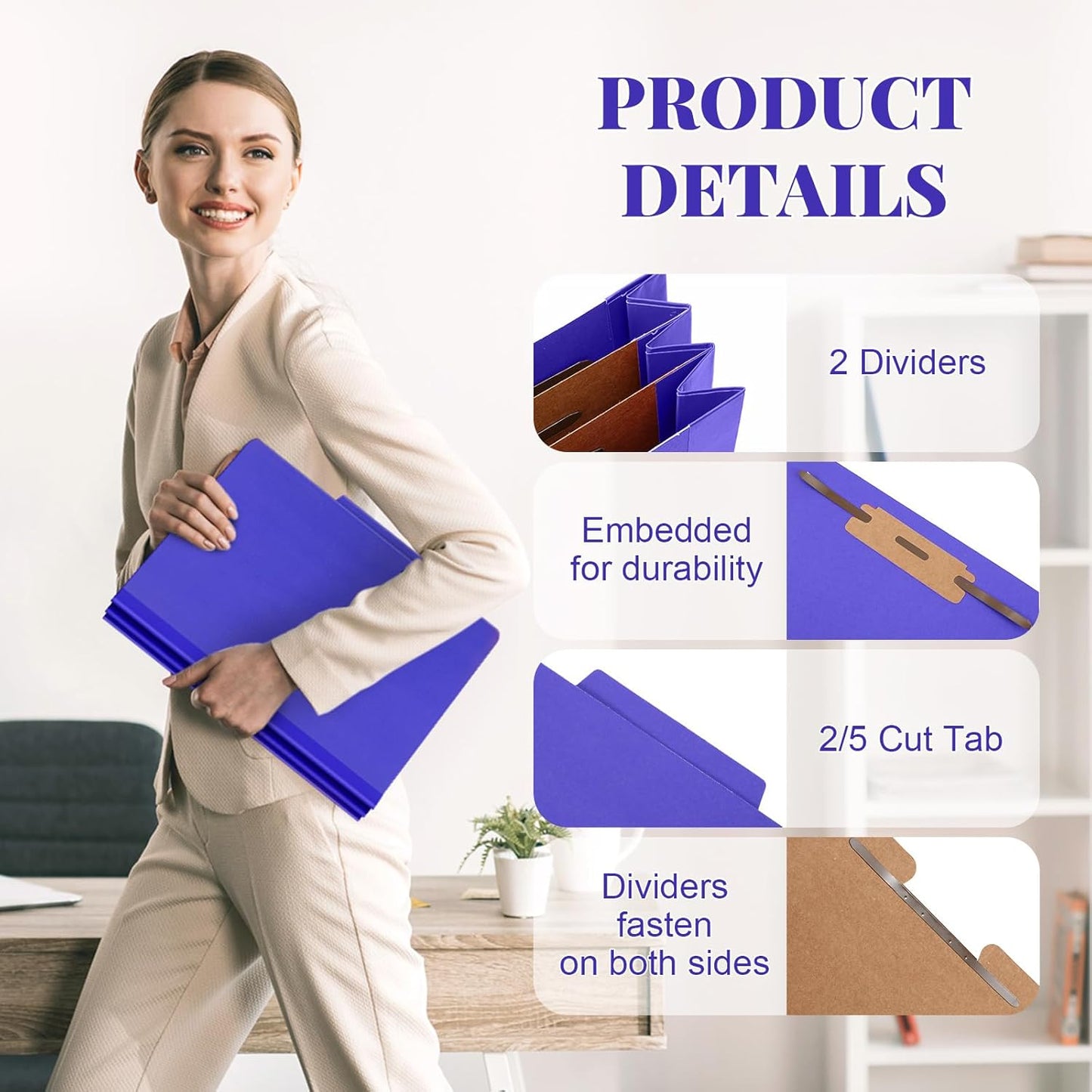 60 Pcs Classification Folders Letter Size, 2 Divider Pressboard File Folders with 3. 5 Inch Expansion, 2 Prongs Fastener, Heavy Duty Office File Organizers for Teachers, Medical (Purple)