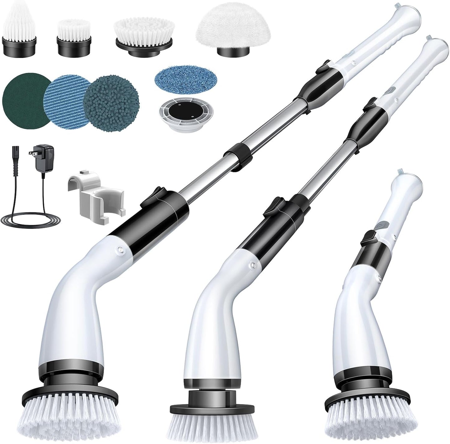 LABIGO Electric Spin Scrubber LA1 Pro, Cordless Spin Scrubber with 4 Replaceable Brush Heads and Adjustable Size Extension Handle Power Full Cleaning Brush for Bathroom Floor, Light Black