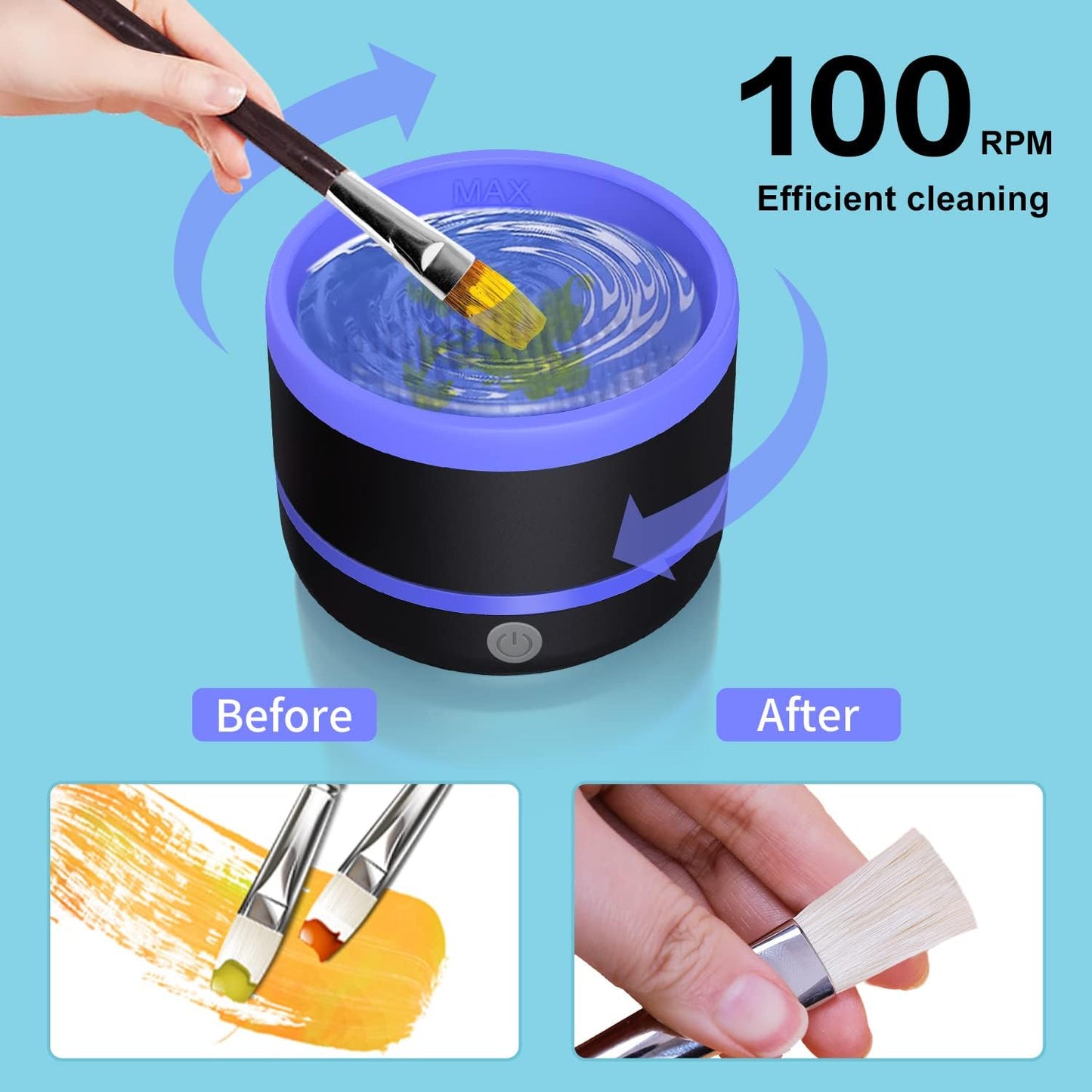 YAGHVEO? Electric Paint Brush Cleaner Rinse Cup, Paint Brush Cleaner, Brush Rinser for Painting, Artist Brush Cleaning Washer Rinser for Acrylic, Watercolor, Oil, Gouache Painting