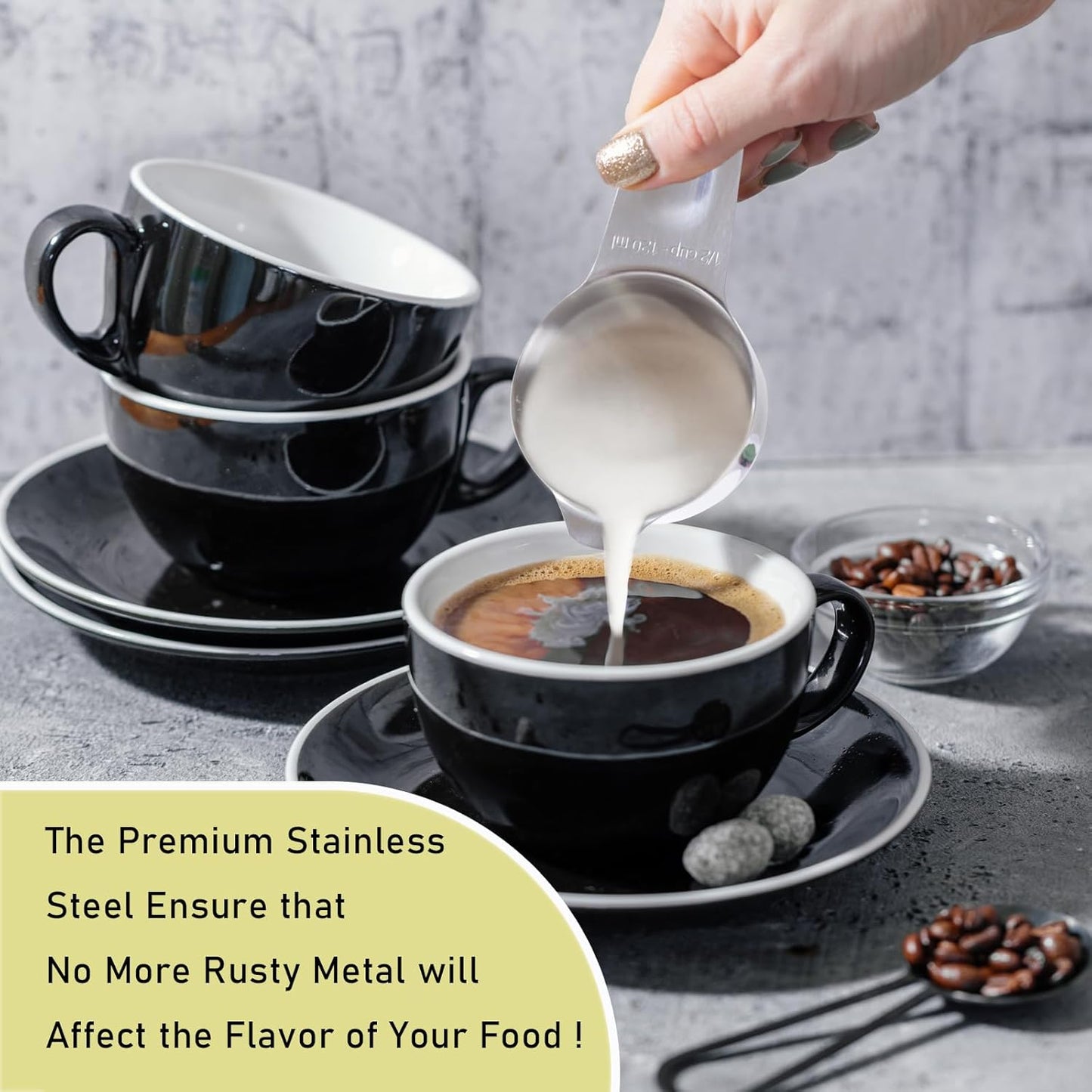 1PCS 2/3Cup (160ml, 5.3oz) Single Measuring Cup, Stainless Steel Measure Scoop, Metric and US Measurement, Heavy Duty, Dishwasher Safe