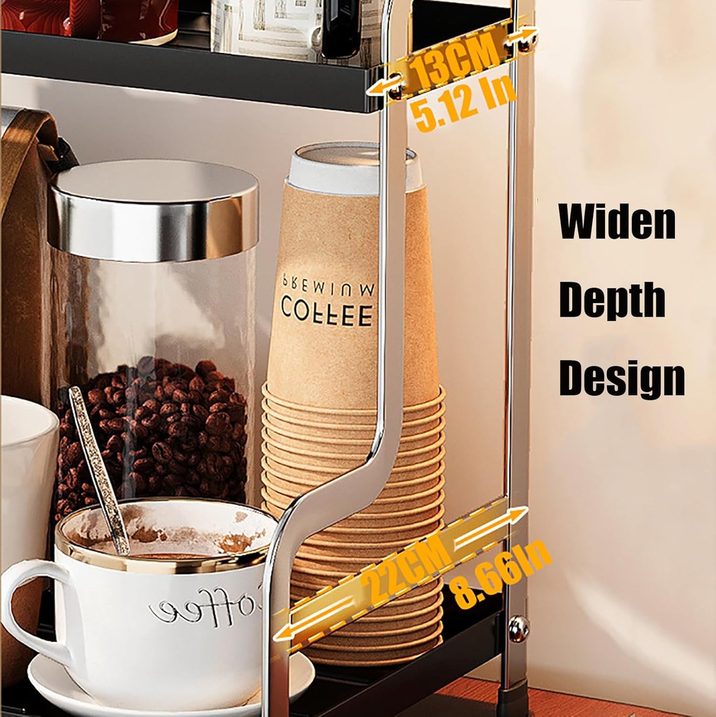 KISKIS Coffee Mug Cup Holder Space Saving 2-Tier Sturdy Stable Metal Storage Shelf, Prevent Falling Scratch Resistant Kitchen Rack Office Bathroom Desktop Organizer,White