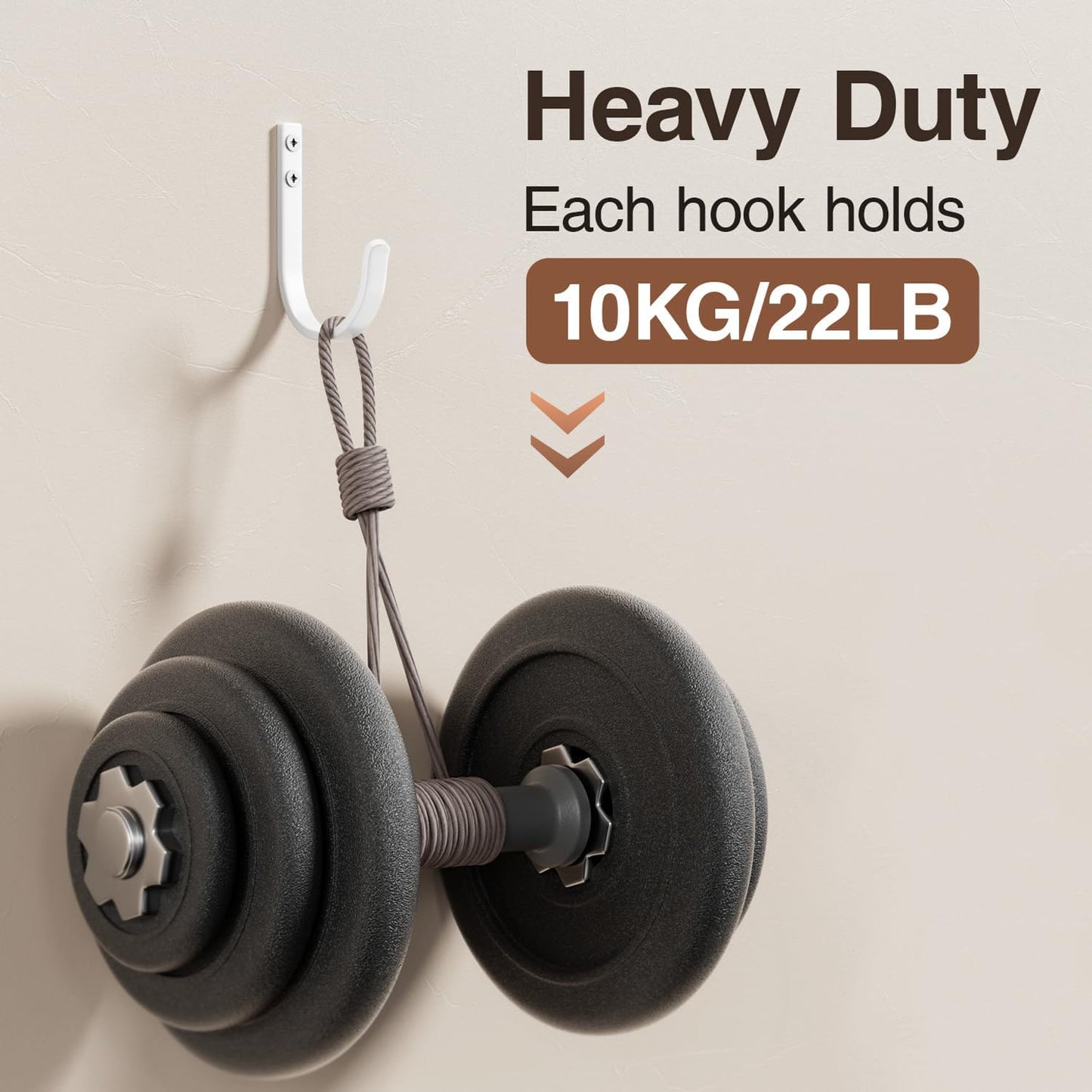 10-Pack Wall Hooks for Towel/Coat - 22LB Heavy Duty Metal Hanger Wall Mount, for Outdoor, Closet, Door, Shelf, Bathroom, for Backpack, Cup, Clothes, Mug, White Matte Screws Included
