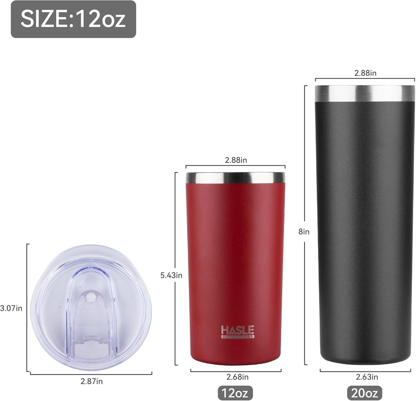 HASLE OUTFITTERS 12 oz Skinny Tumbler, Stainless Steel Insulated Slim Tumbler with Lid, Reusable Double Wall Travel Coffee Mug, Durable Powder Coated Travel Water Cup(Red,1)