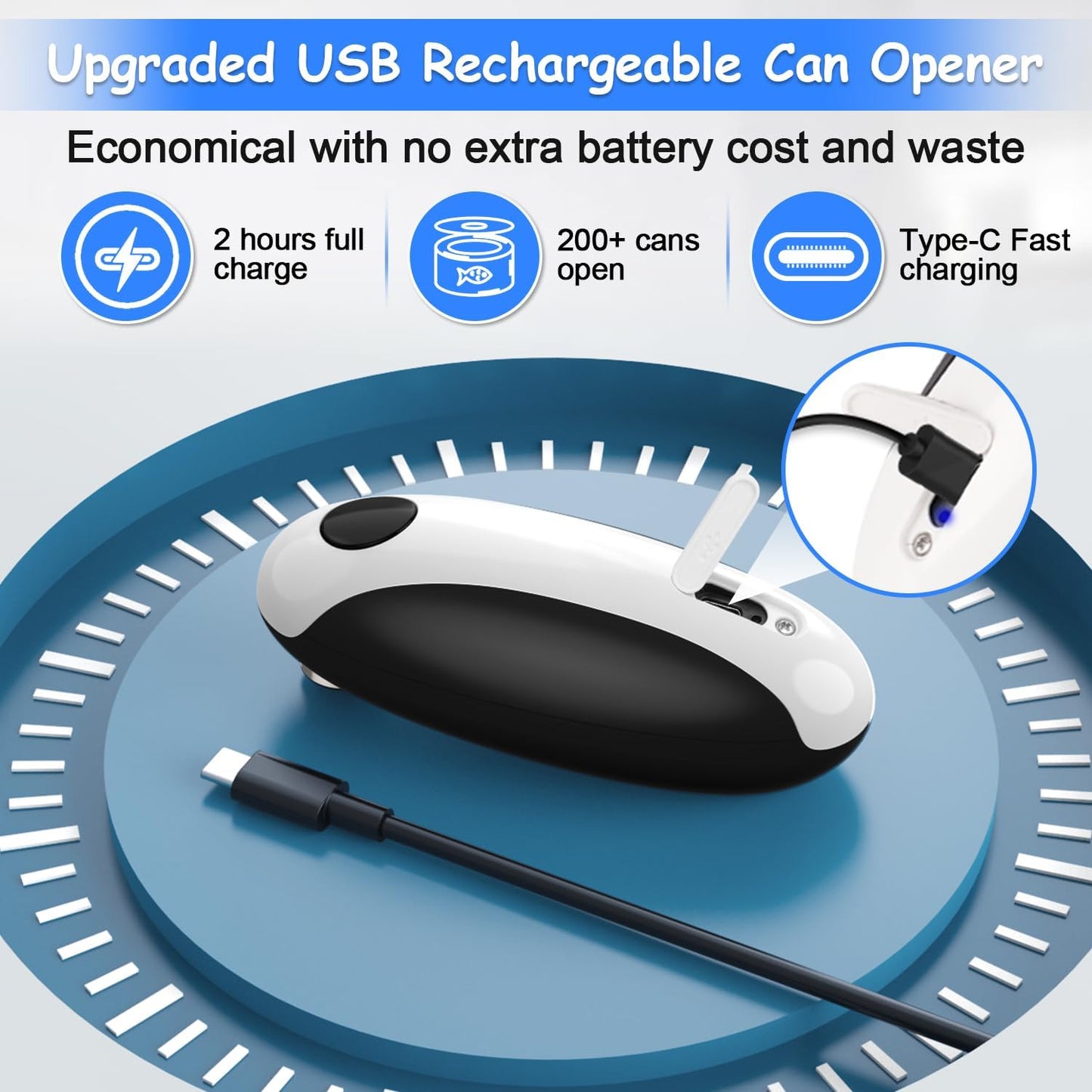 Electric Can Opener, Can Opener Electric Fits All Can Sizes, One Touch USB Rechargeable Electric Can Opener for Kitchen and Seniors with Arthritis, Chef, Automatic Can Opener, Portable Kitchen Gadgets
