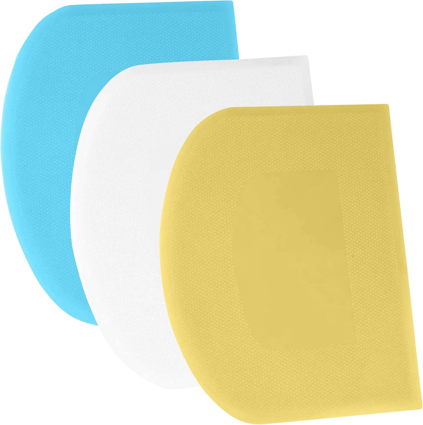 SURDOCA Dough Scraper Bench Scraper - 3P 5.9x4.3" Plastic Flexible Bowl Scraper, Sharp Edge & Angles Cake Scraper. Non-Slip Bakeware Decorating Tools Sculpting & Modeling Tools - Yellow+White+Blue